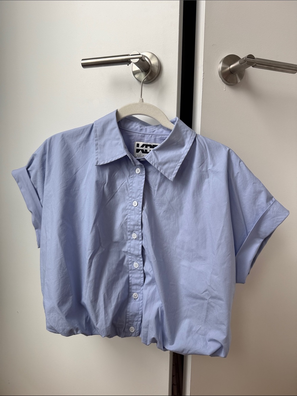 KBB Light Blue Cotton Button-Up Bubble Shirt